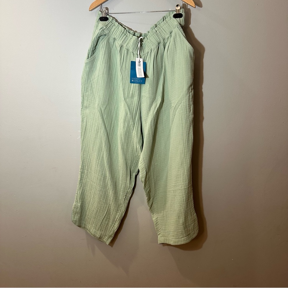 Market And Spruce Ankle Pants Plus Size 2xl  Green Linen 100% Cotton NWT